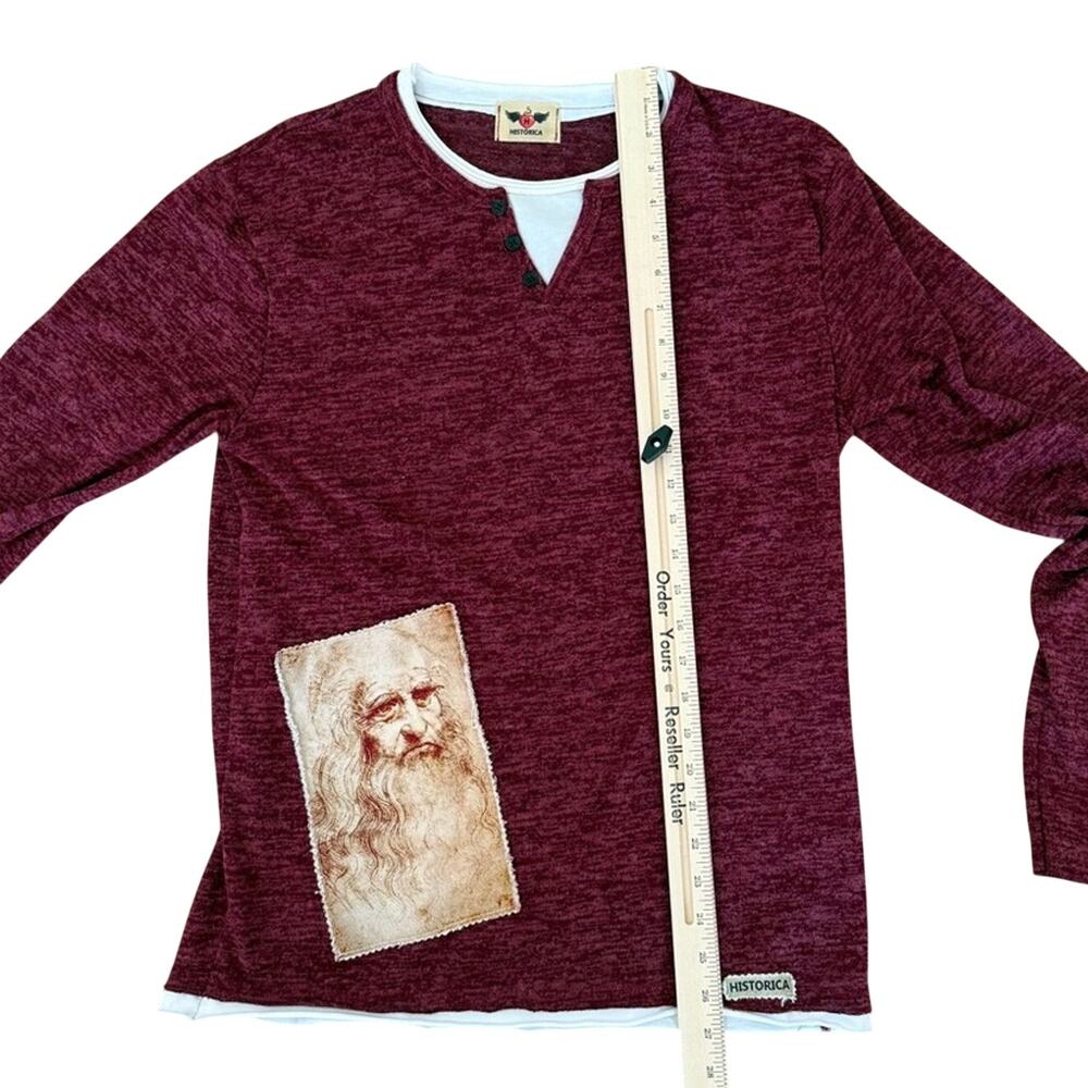 Historica Leonardo da Vinci Maroon White Faux Layer Henley Long Sleeve Shirt L - Picture 8 of 10
